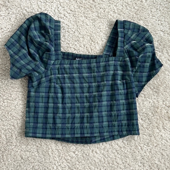 Madewell Plaid Puff Sleeve Crop Top - XS - Picture 1 of 3